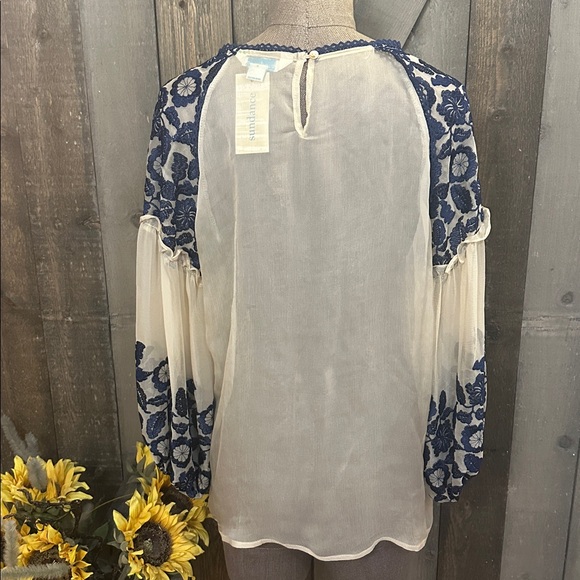Sundance Boho Luiza Silk Embroidered Sheer Blouse Size Medium NWT Cream Blue - Picture 7 of 10